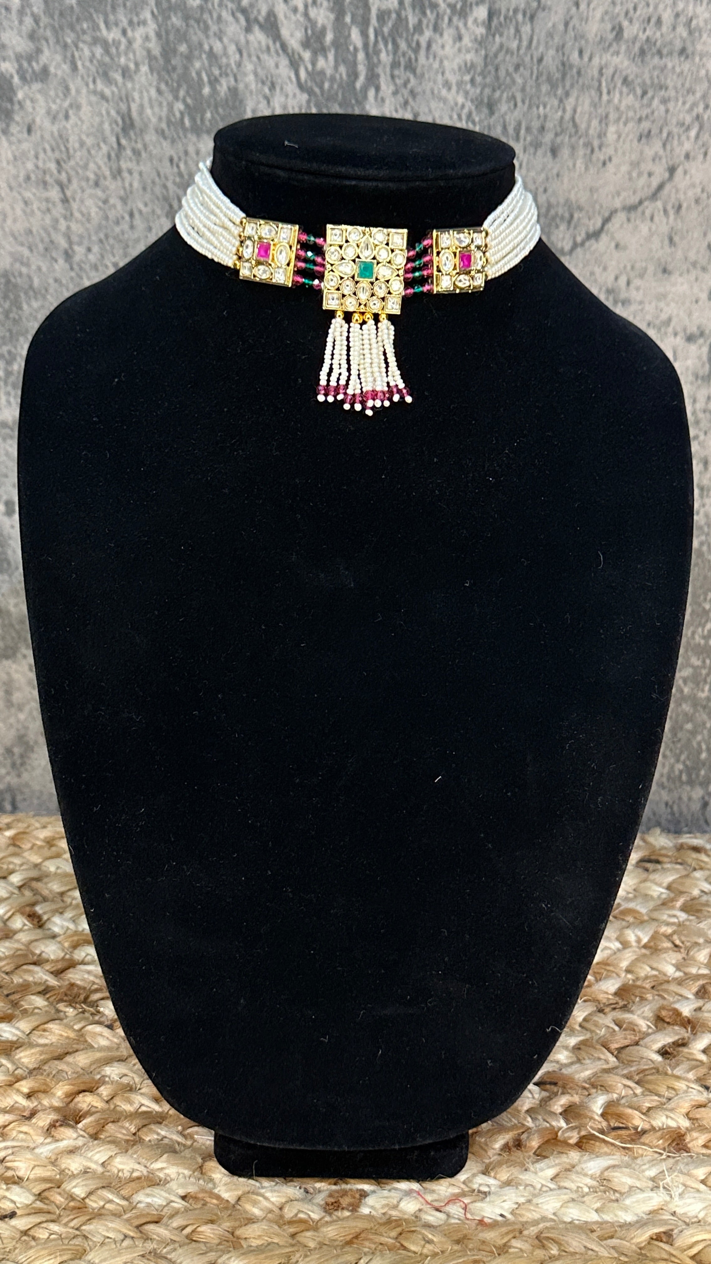 Choker with green and kundan stone