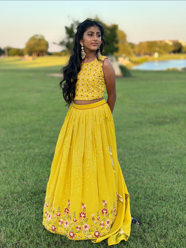Greenish yellow lehanga