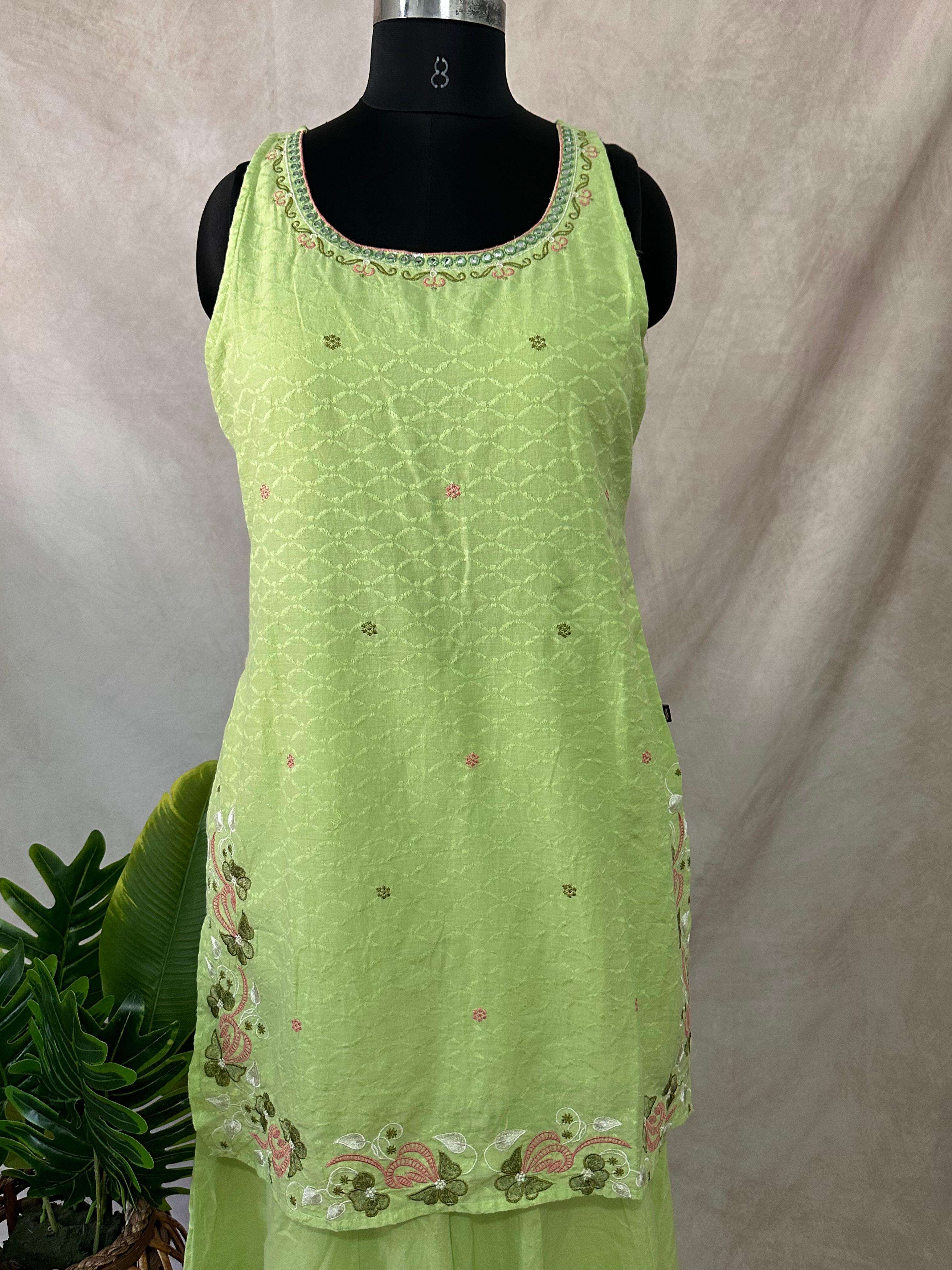 light green cotton kurti with bottom and dupatta