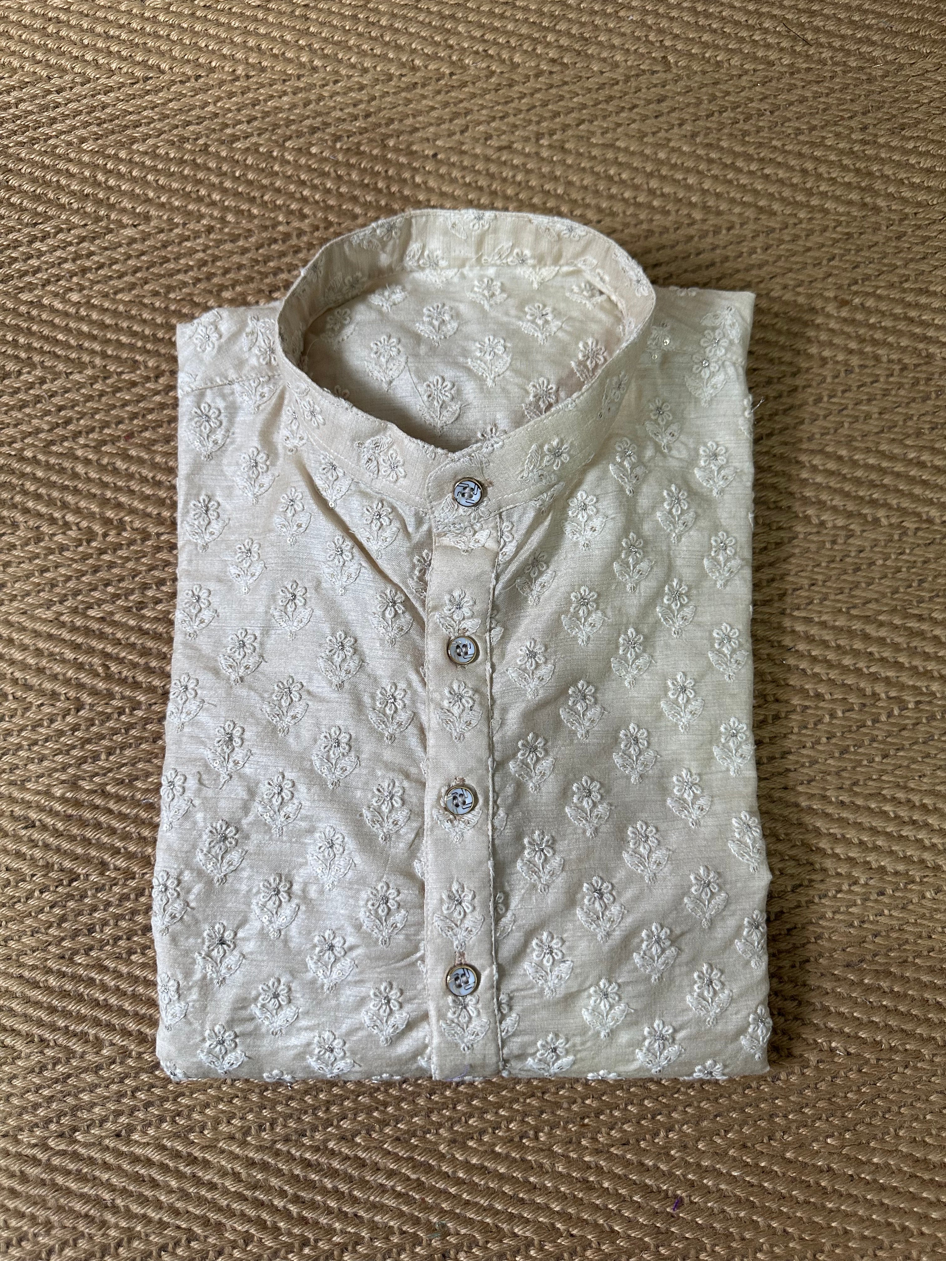Pure Tussar silk kurta with thread embroidery mid length kurta