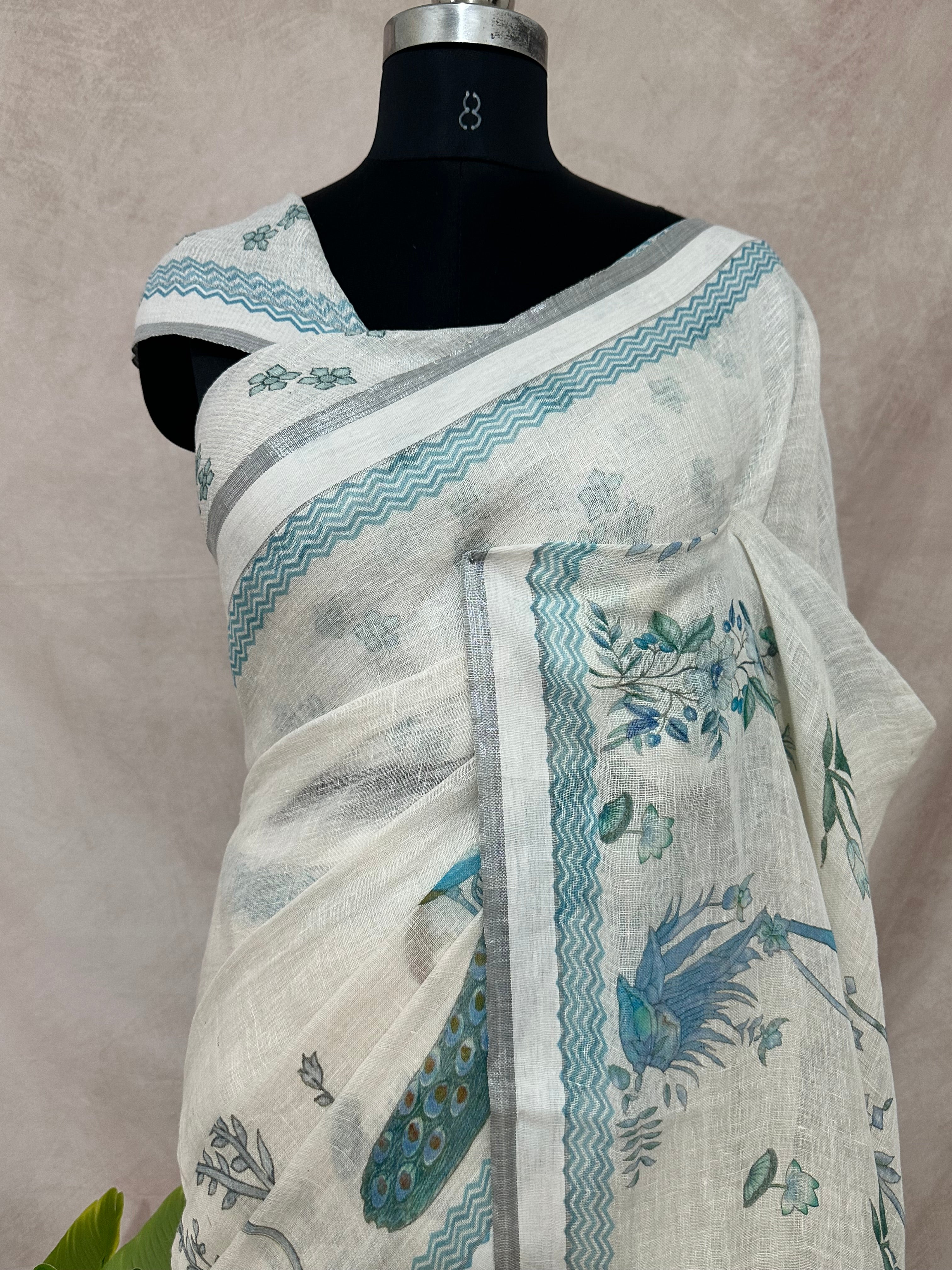 Linen digital Printed saree , with BP