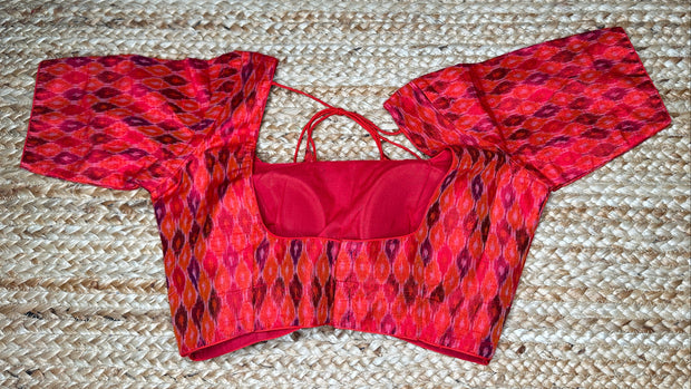 Red Ikkat raw silk blouse