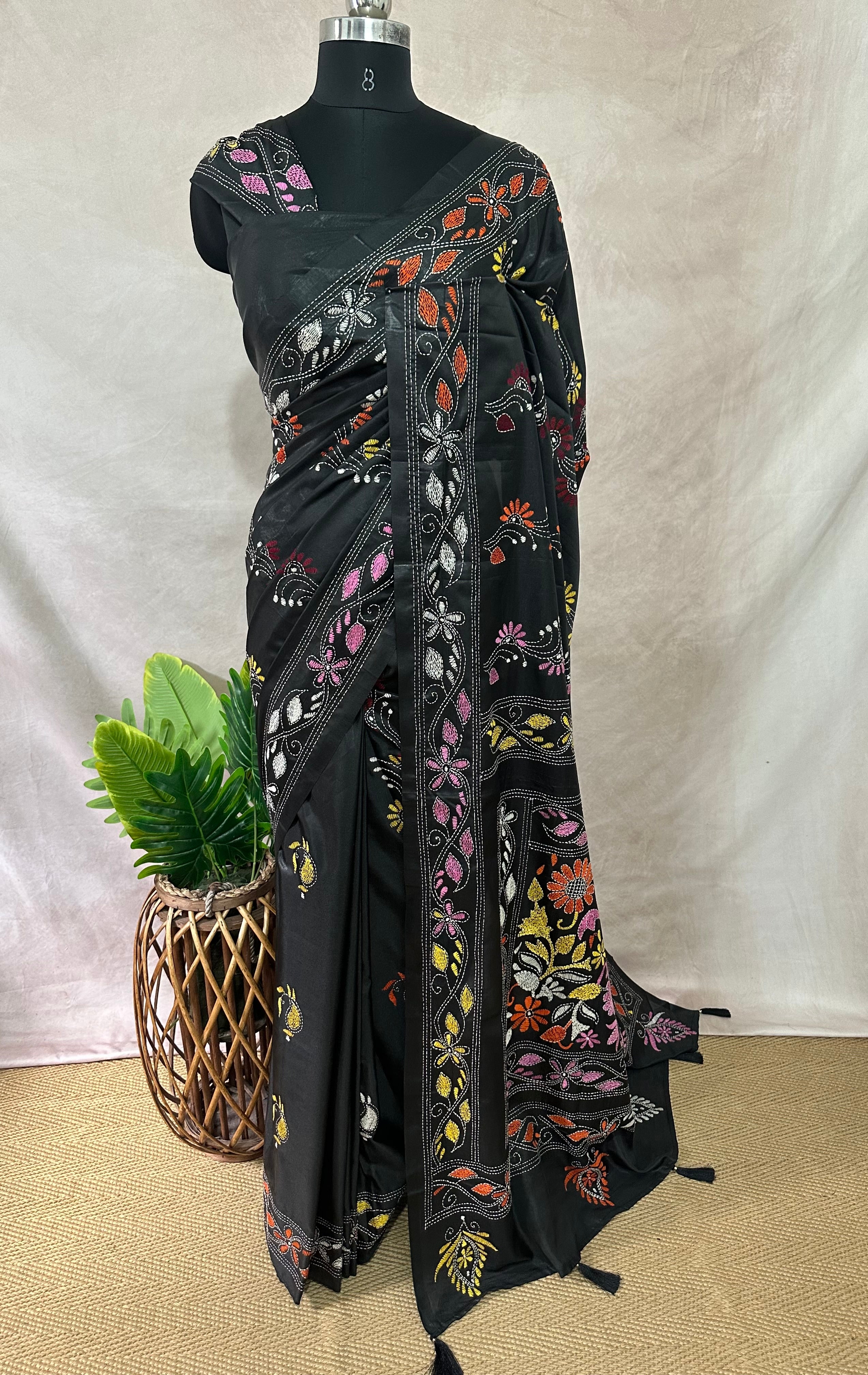 Bangalore silk saree with kantha work, No BP