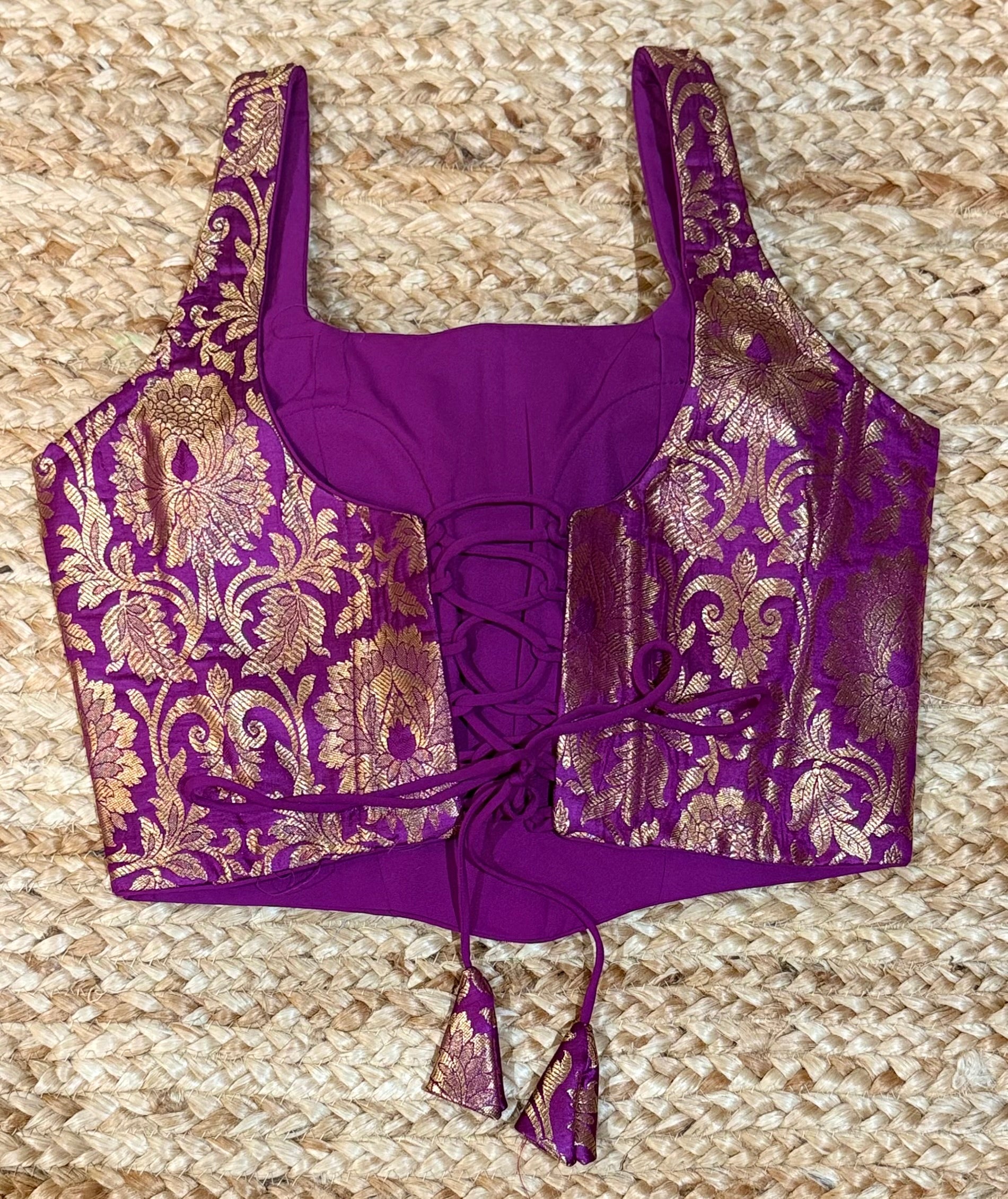 Purple banarsi brocade Corset with back tie (fits from 36 to 42)