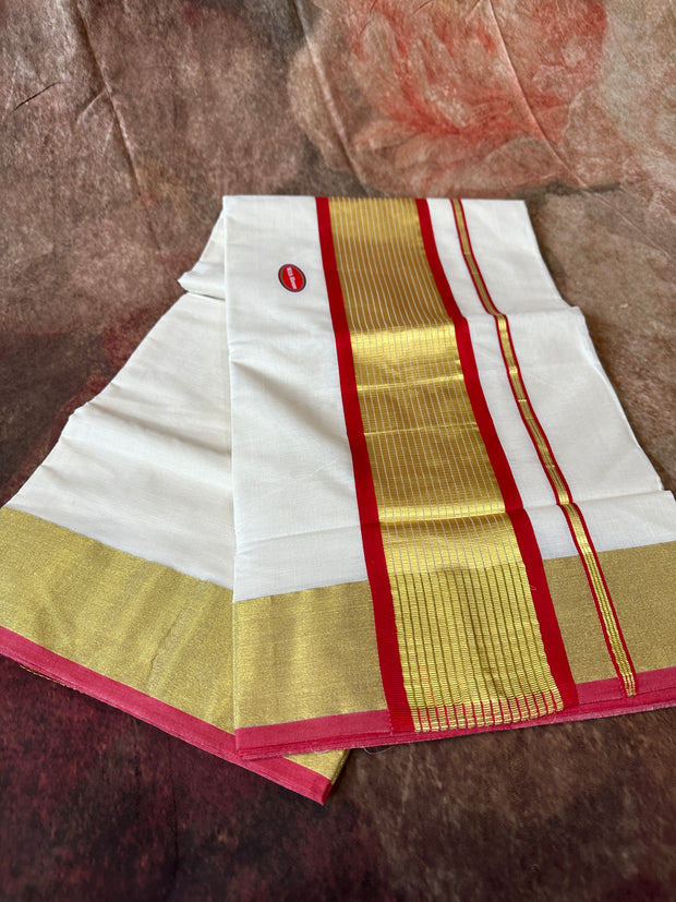 Set saree with Brick red and gold border