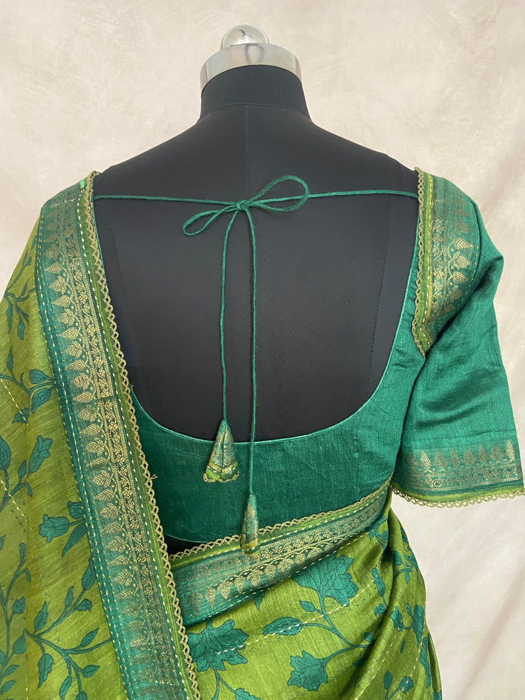 Printed blended tussar silk saree with kanta work and stitched blouse