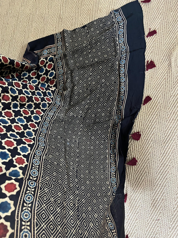 Modal silk kurti with Ajrakh hand block print