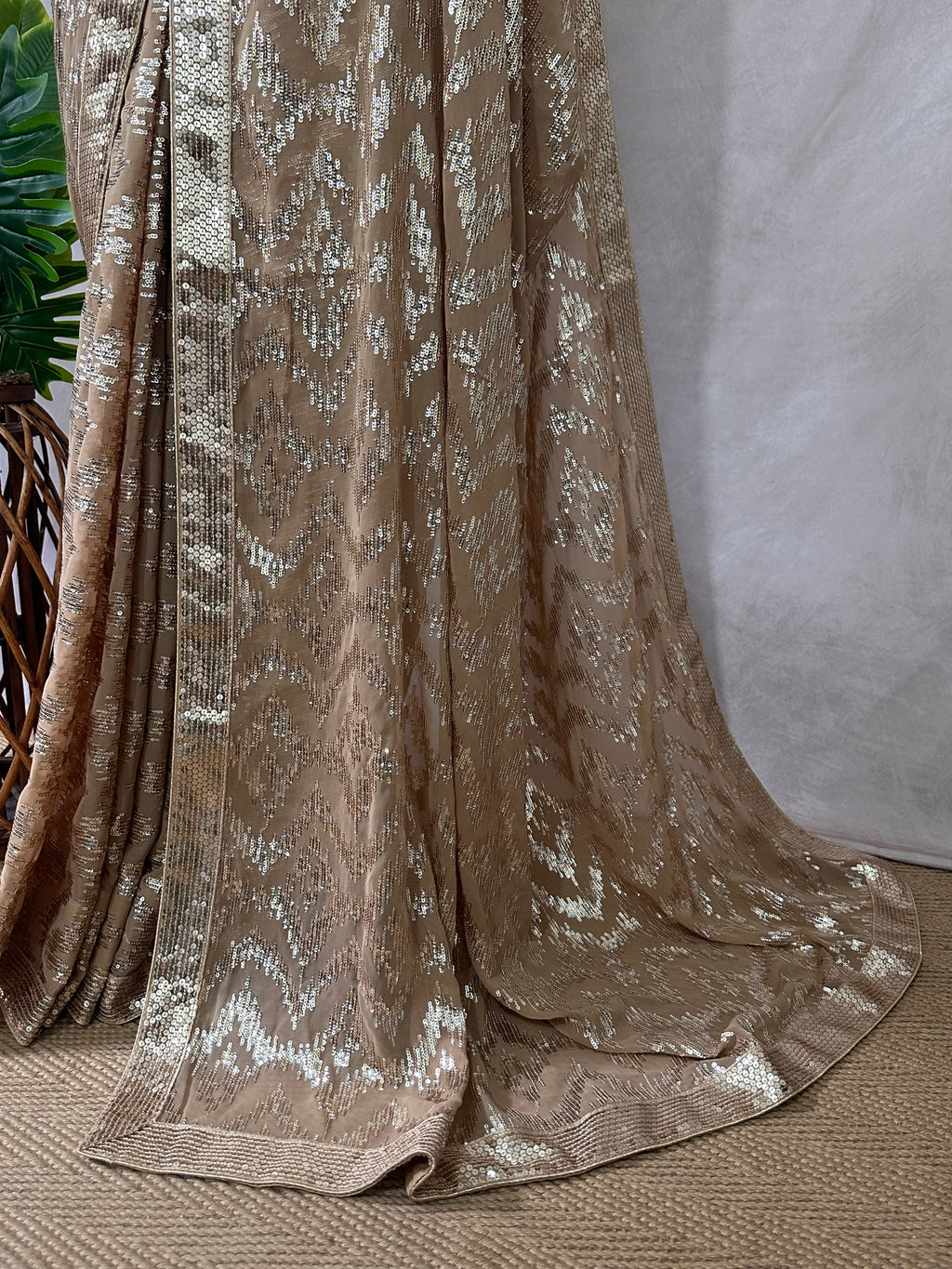 Designer sequins saree with blouse and under skirt