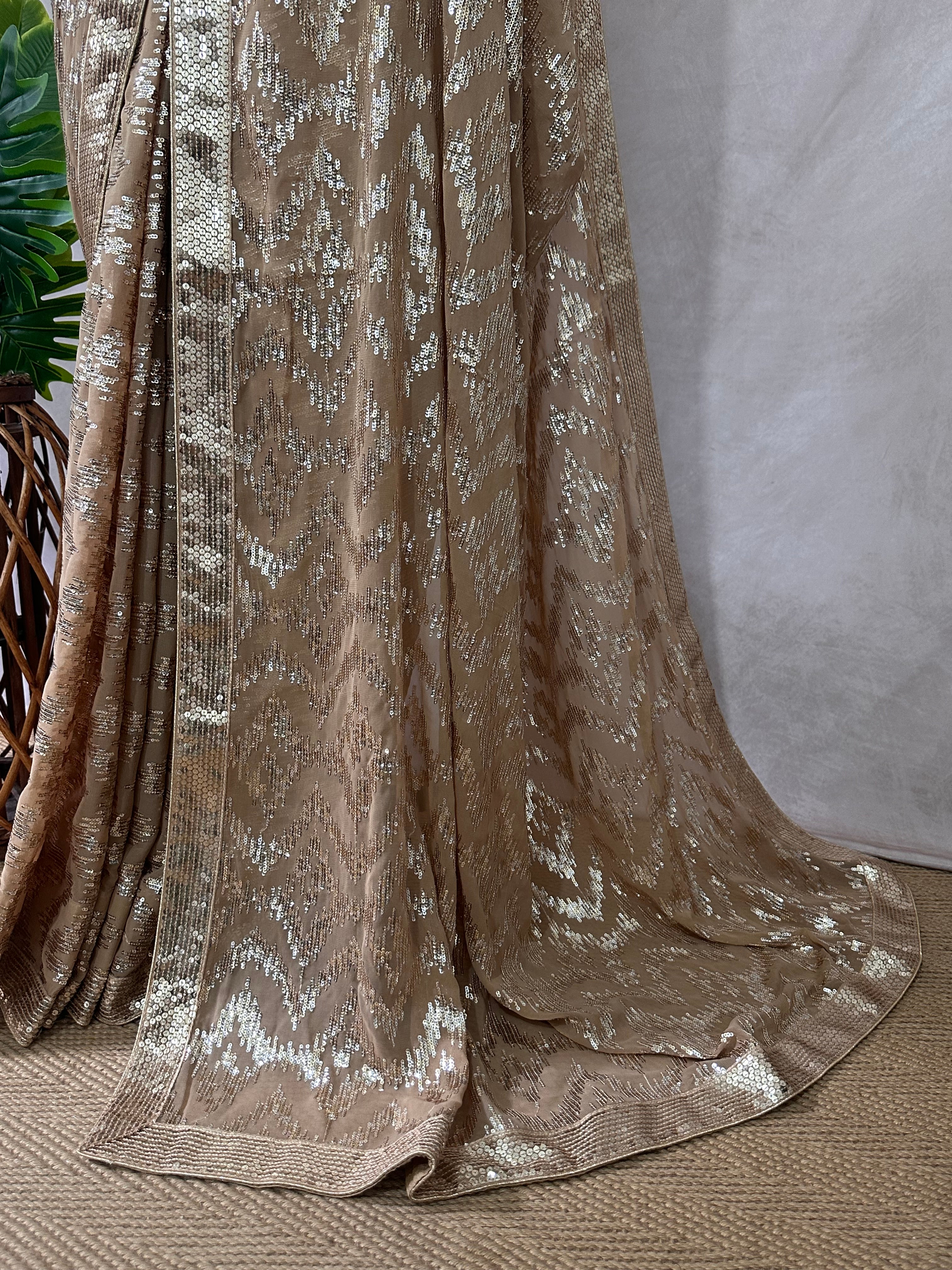 Designer sequins saree with blouse and under skirt
