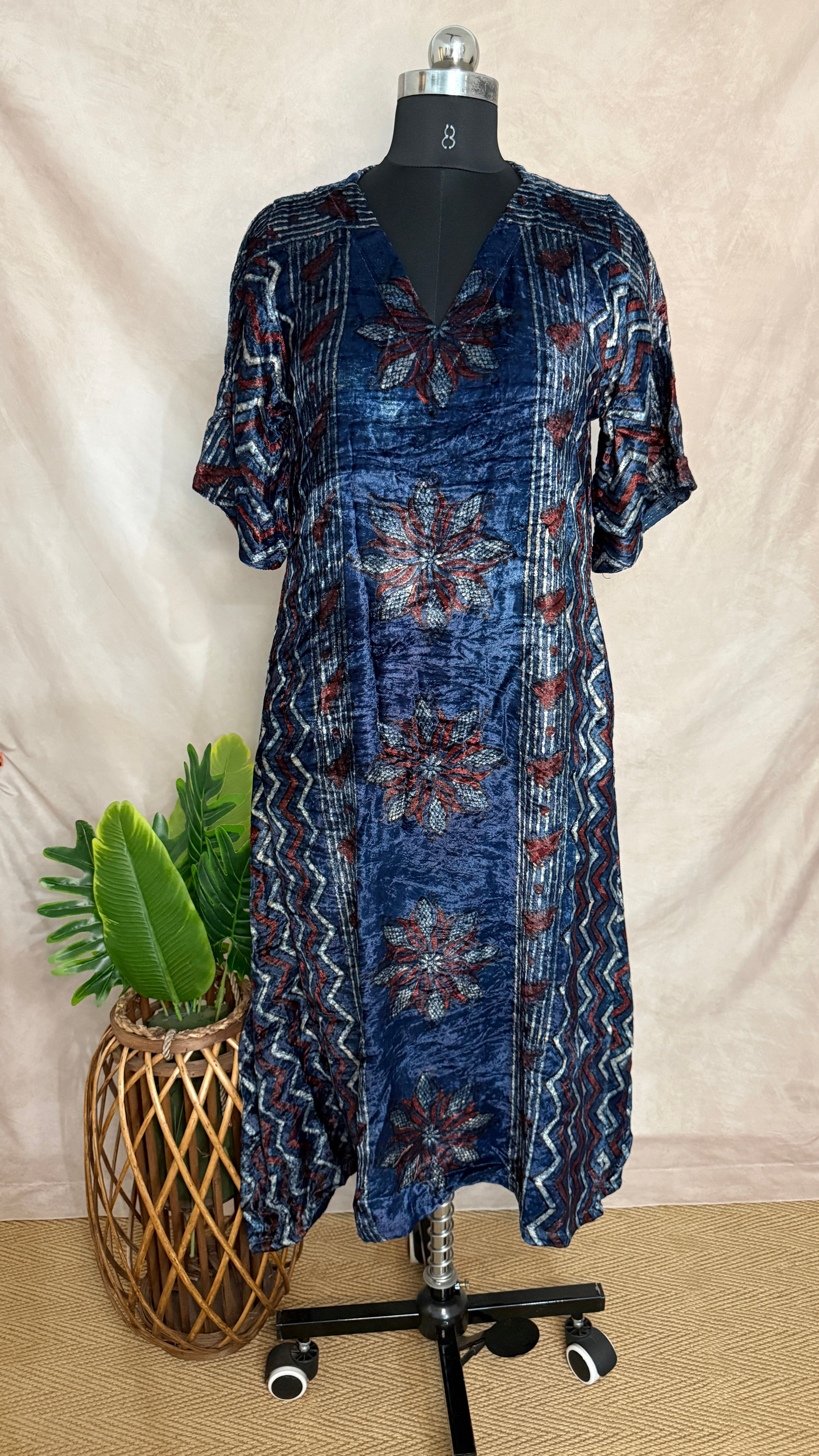 Designer Ajrakh modal silk dress