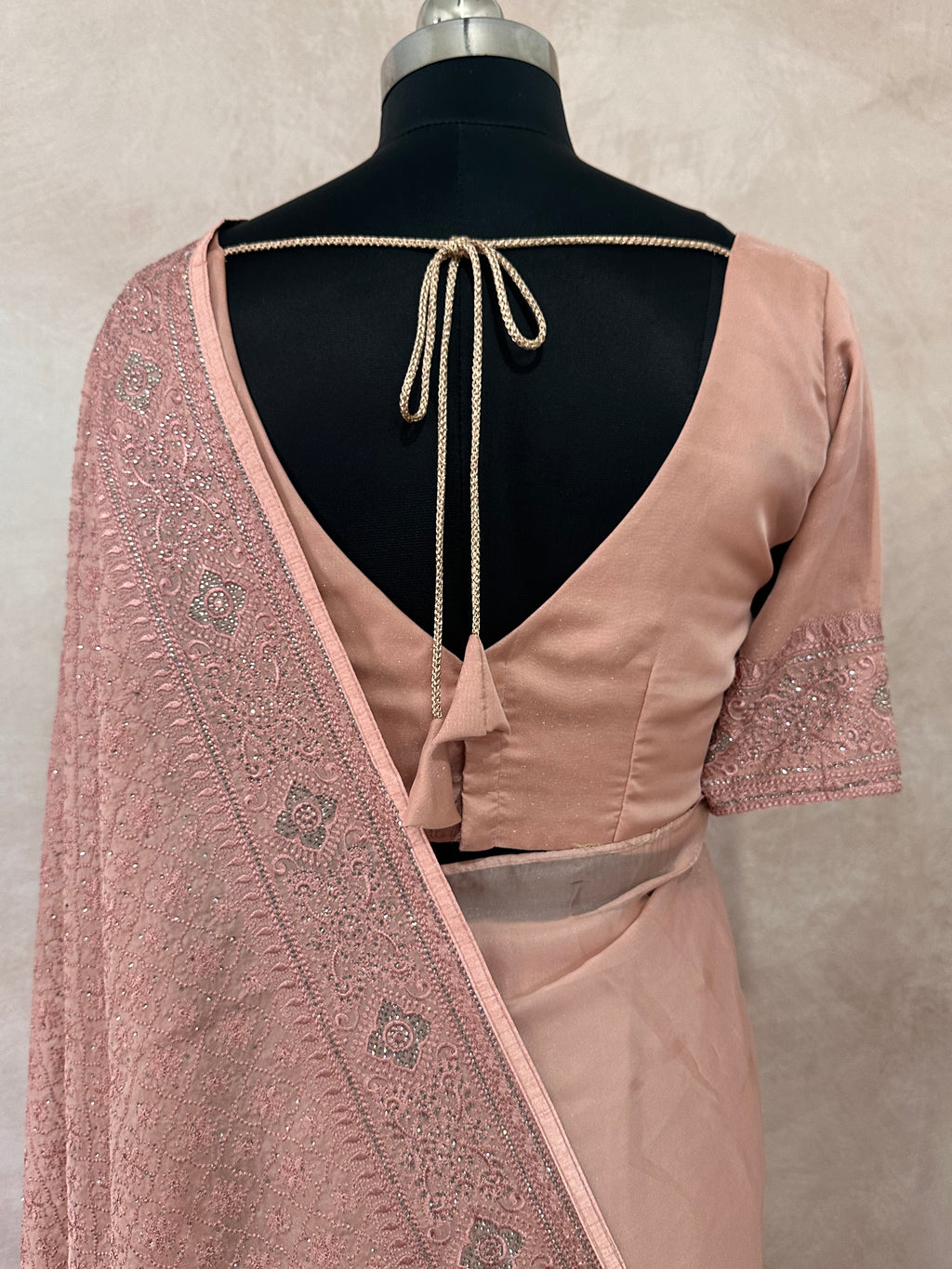 Georgette chikankari saree with stitched blouse