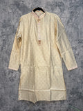 Sandalwood color banarsi silk fabric with self embosed embroidery