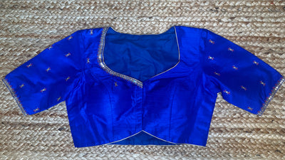 Blue silk blouse with aari work