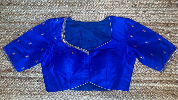 Blue silk blouse with aari work
