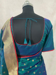 Navy blue chanderi silk saree with stitched blouse