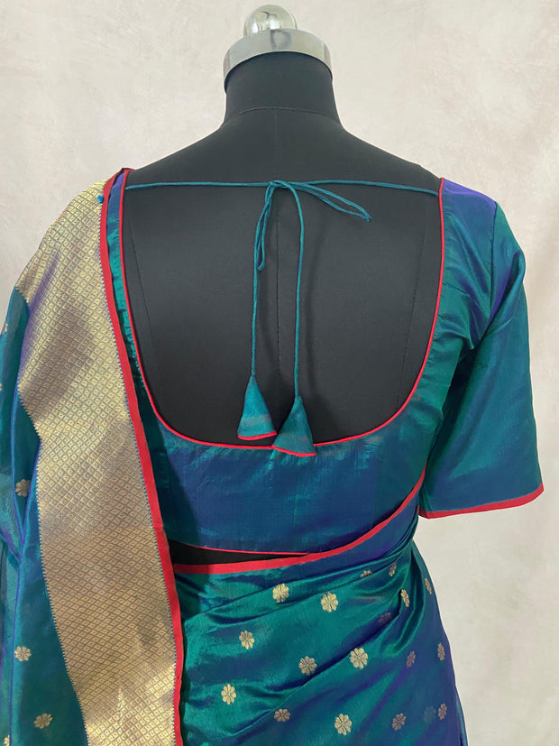 Navy blue chanderi silk saree with stitched blouse