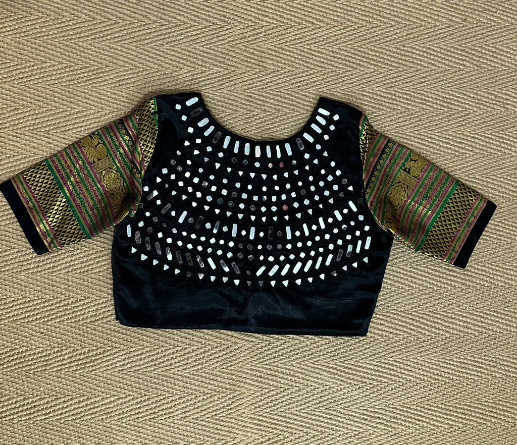Kanchivaram silk blouse with hand mirror work