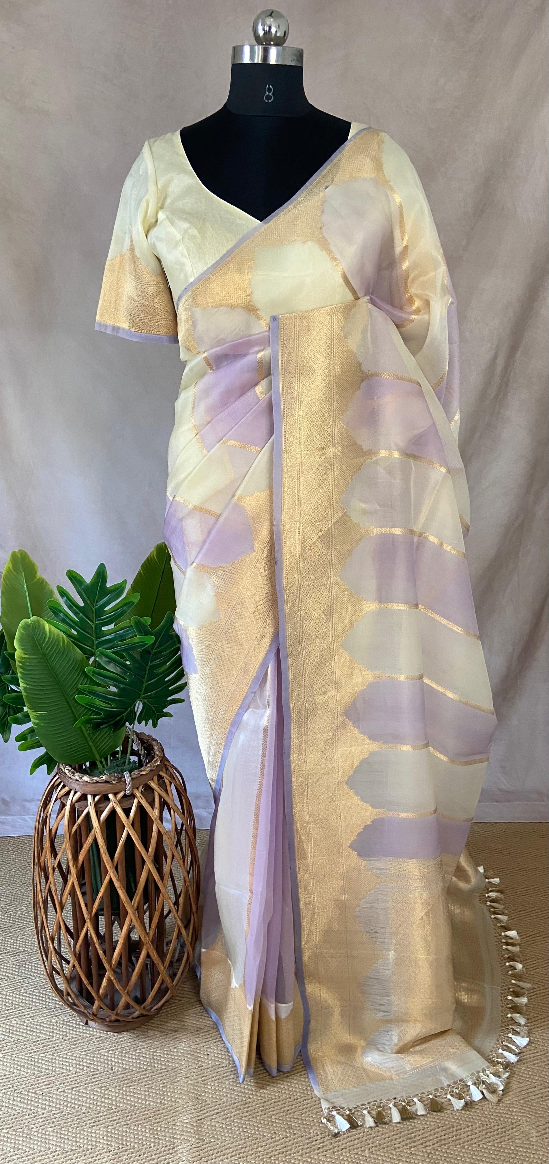 Organza silk saree with stiched blouse