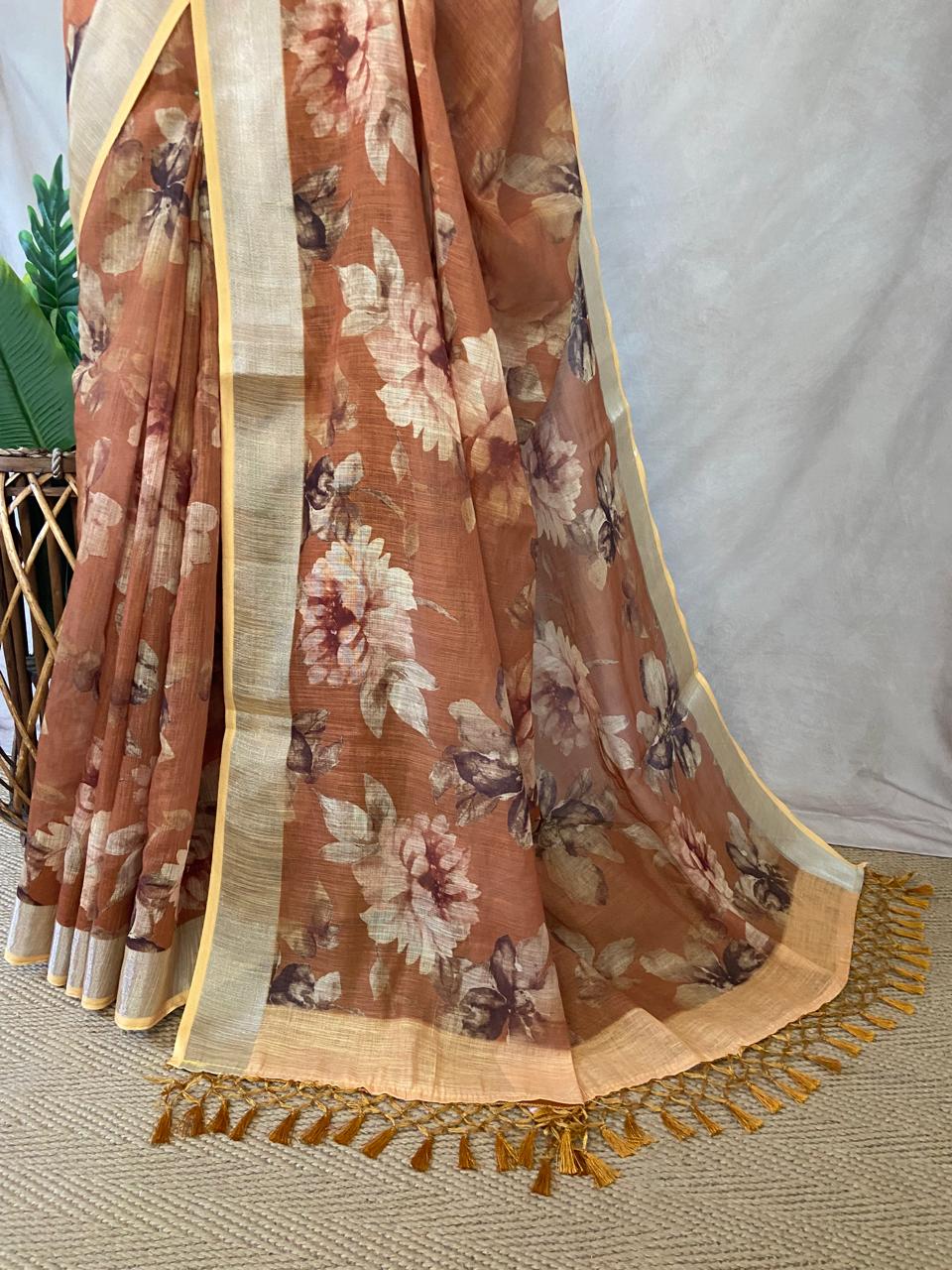 Fancy linen digital printed saree with BP