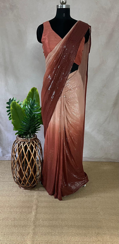 Ombre Sequins pre stitched ready to wear saree with blouse