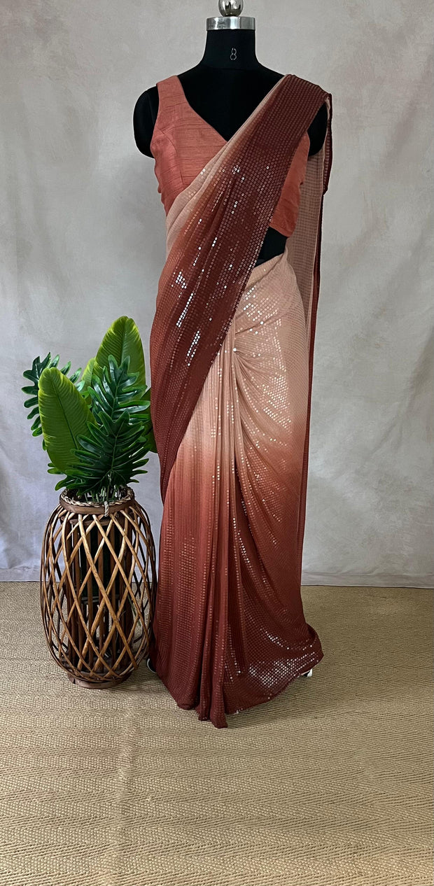 Ombre Sequins pre stitched ready to wear saree with blouse