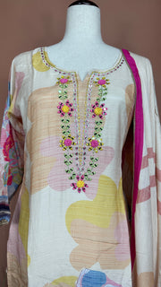 Off white cotton silk kurti set with floral print