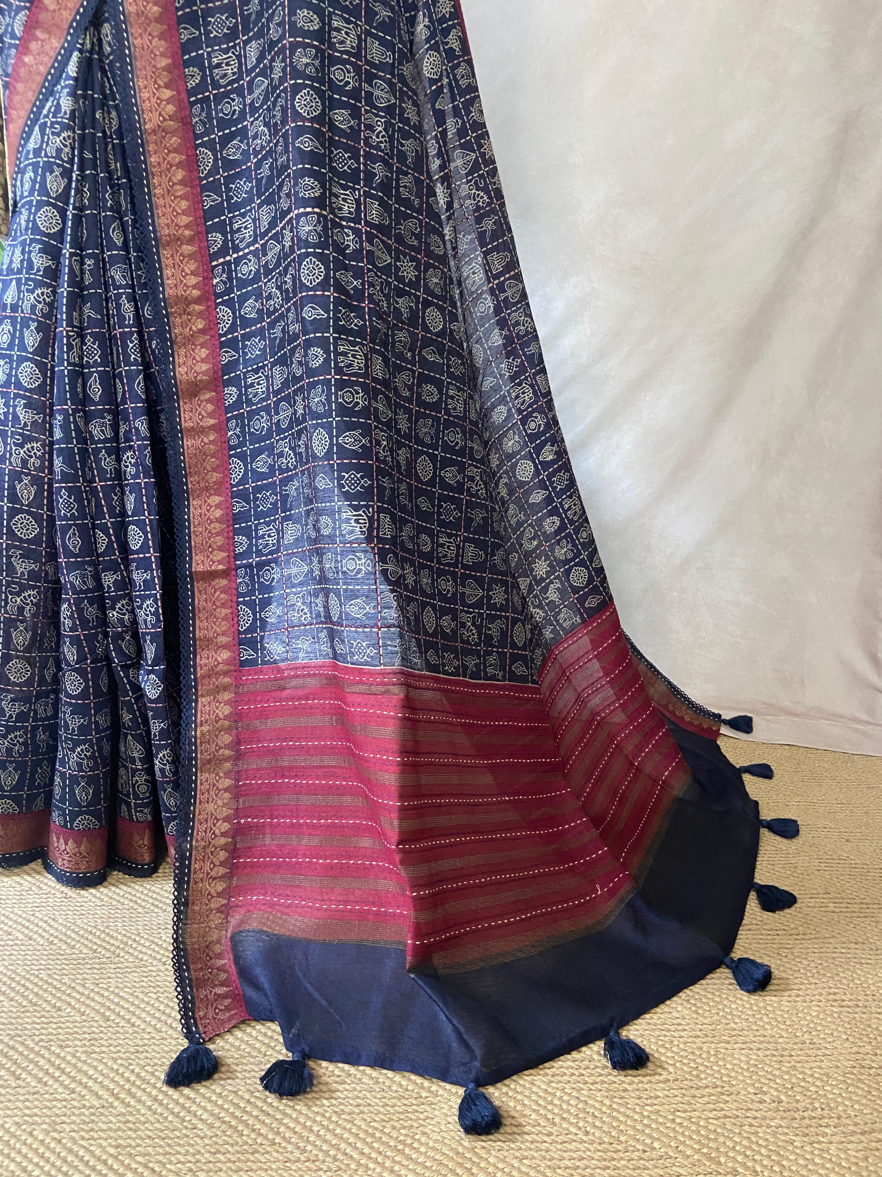 Blended tussar silk saree with stitched blouse