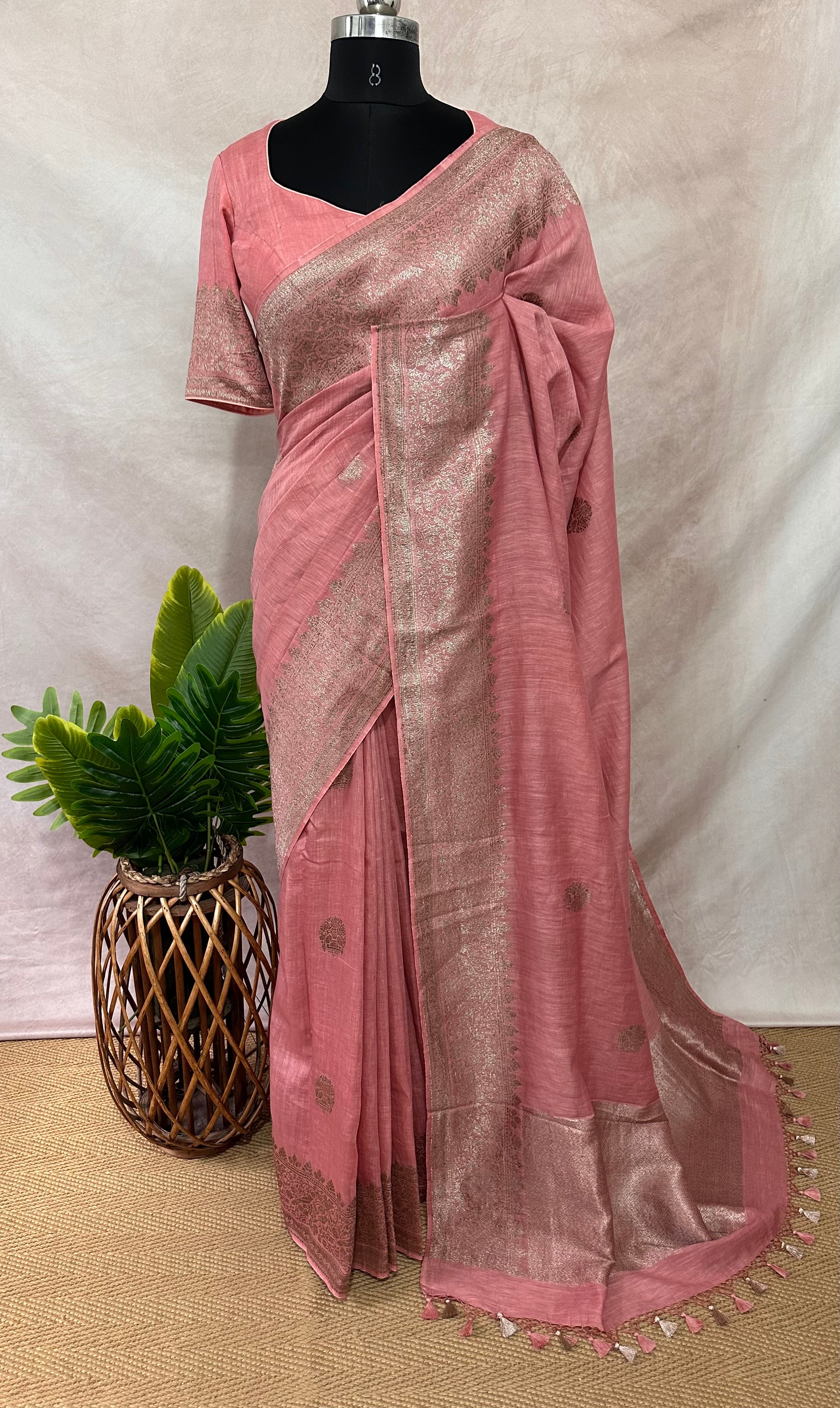 Linen banarsi saree with stitched blouse