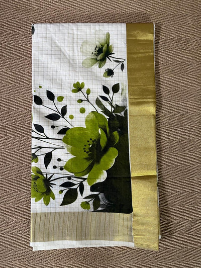 Soft cotton check set saree with digital print