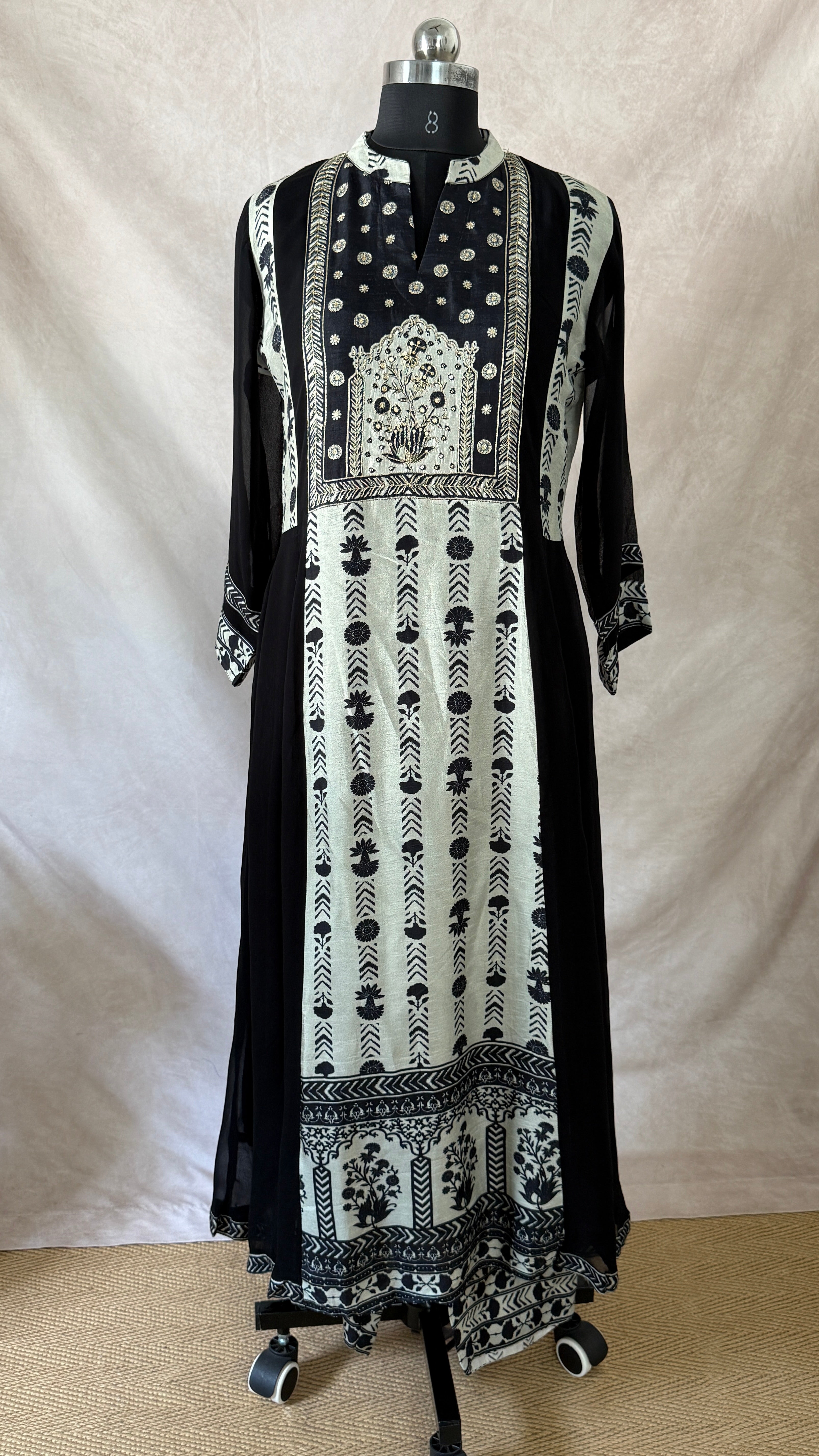 Black Muslin silk kurti with hand work , comes with bottom and dupatta