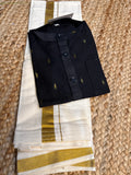 Black cotton silk short kurta with Velcro mundu