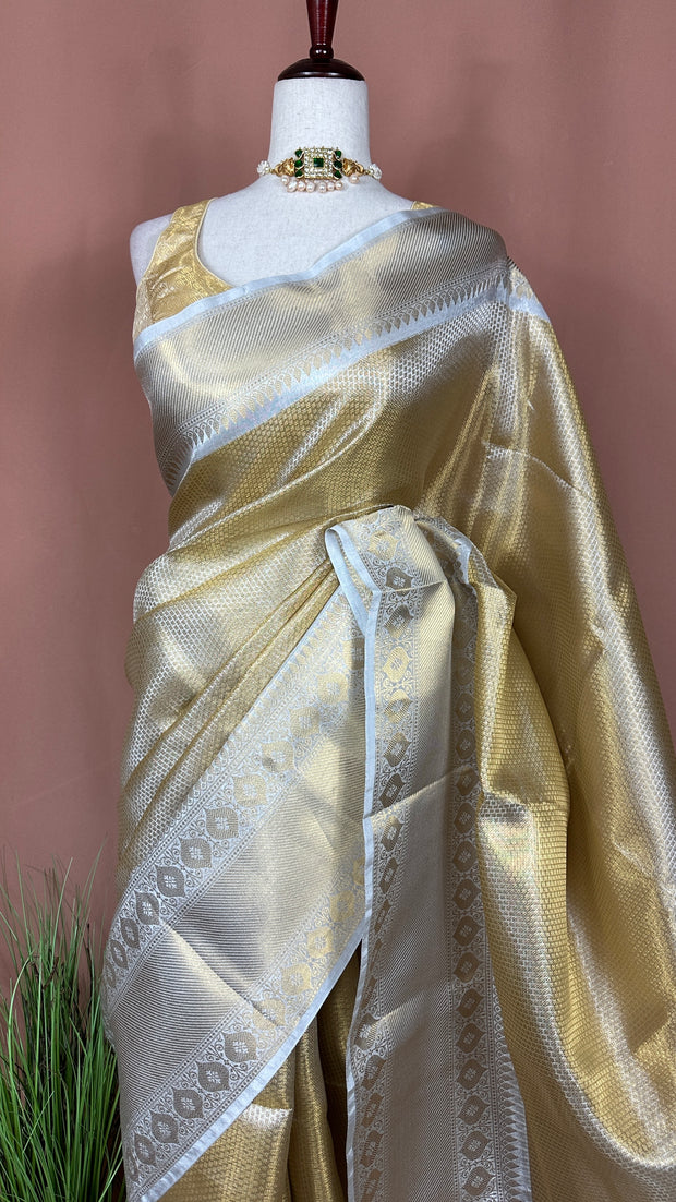 Semi Kanchivaram brocade saree with stitched blouse