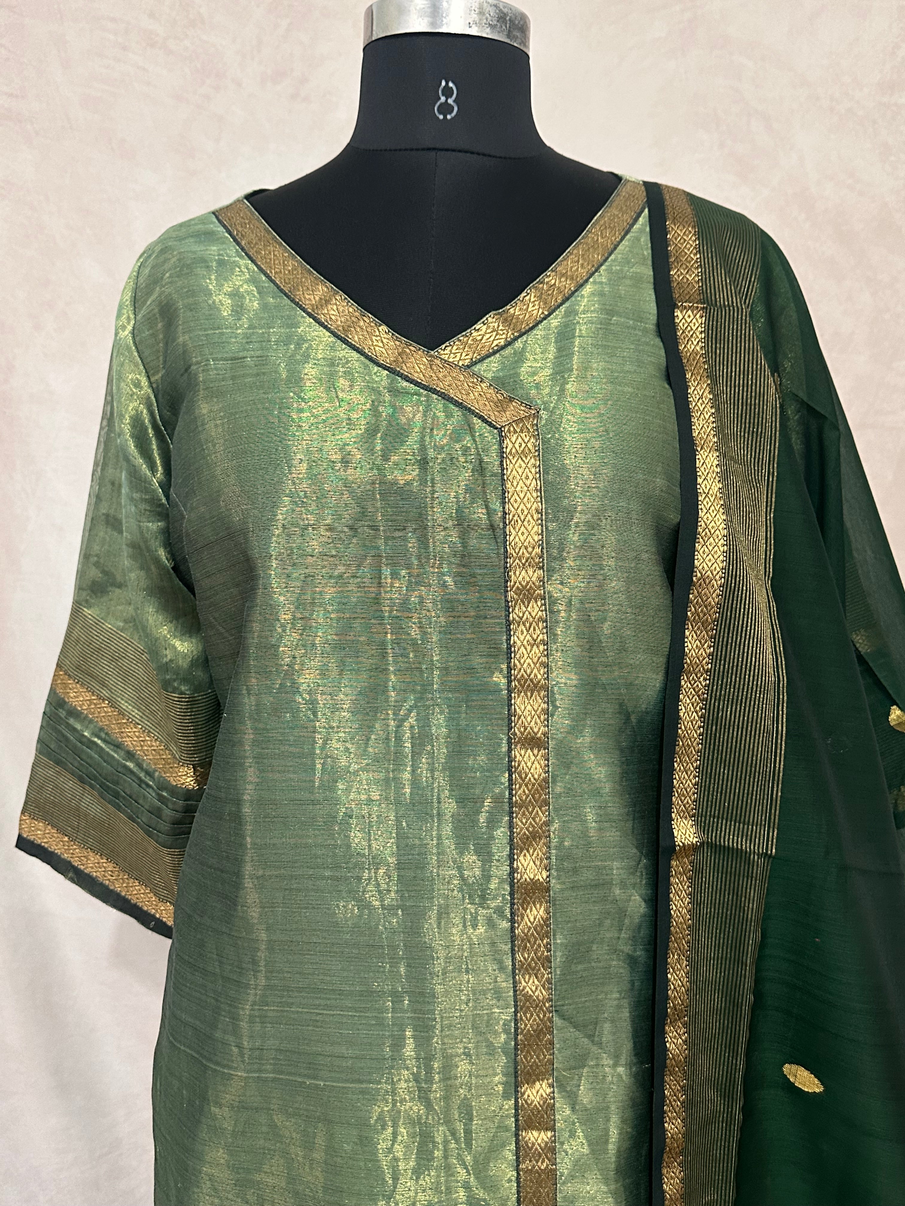 Maheshwari tissue cotton kurti with bottom and dupatta