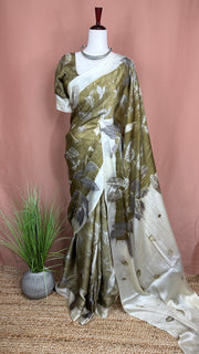 Eco printed modal silk saree with stitched blouse