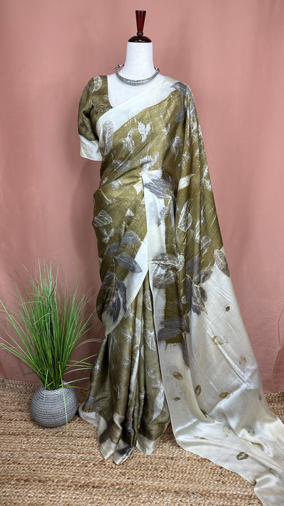 Eco printed modal silk saree with stitched blouse
