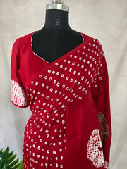 Red gajji silk saree with hand bandini and stitched blouse