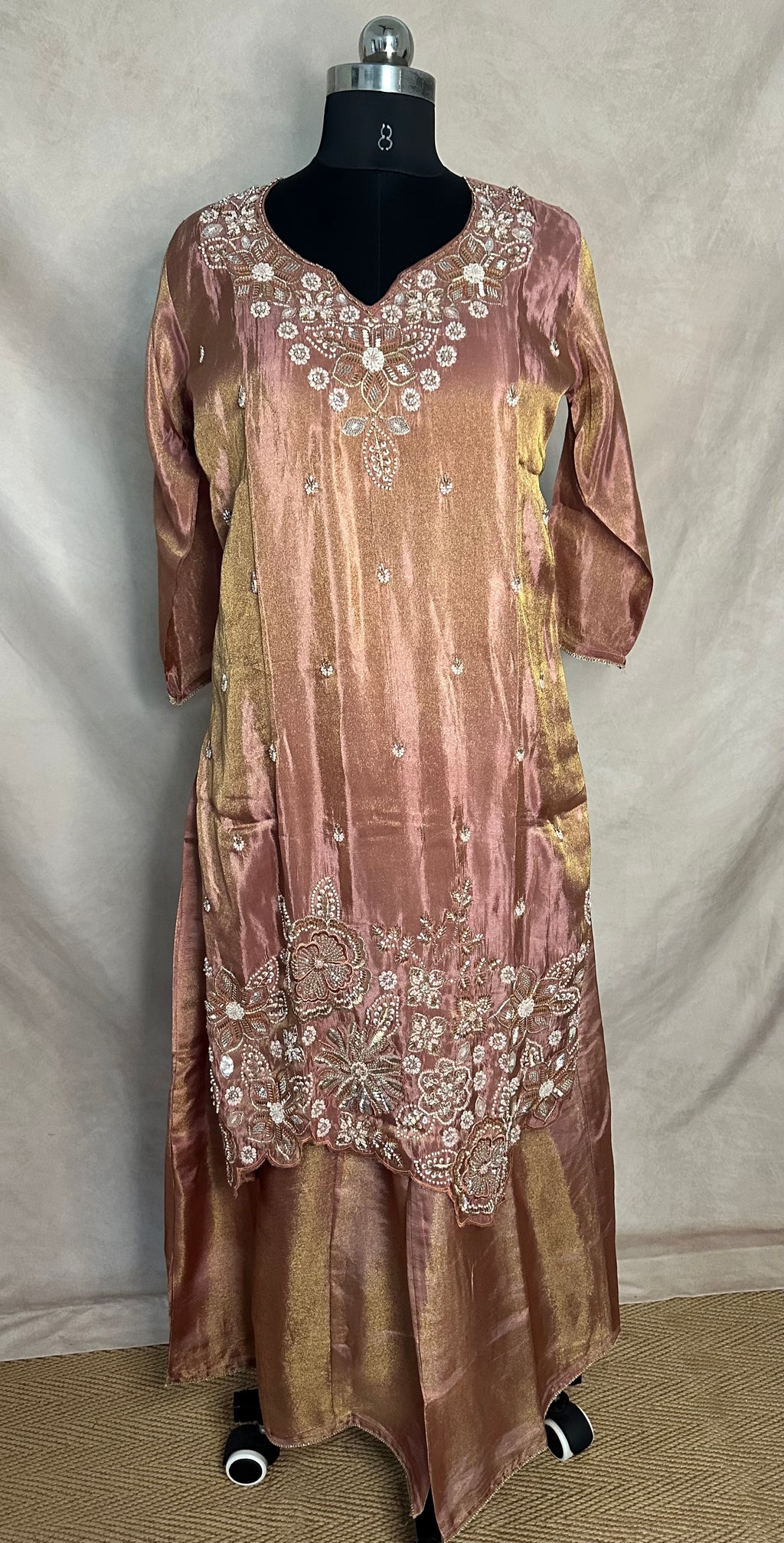 Tissue silk kurti with palazzo and dupatta