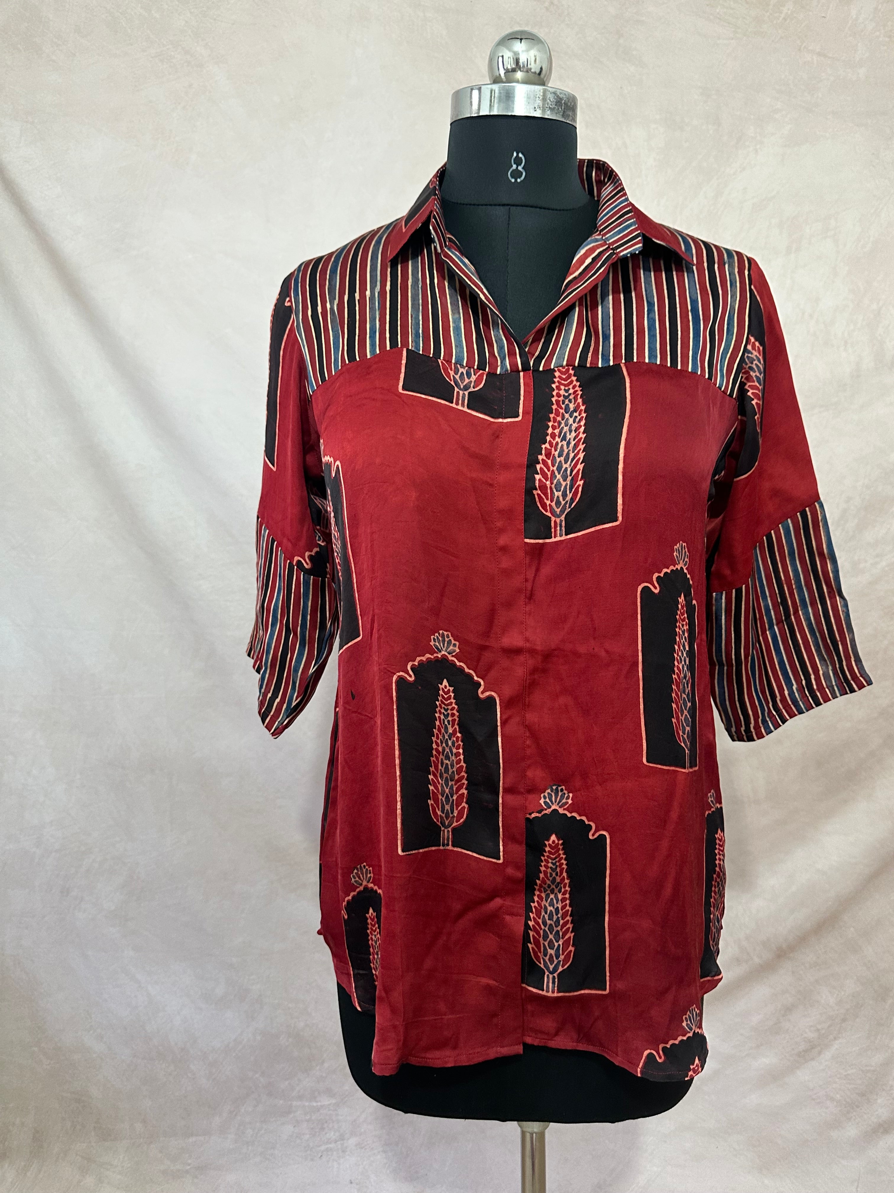 Pure Modal silk shirt with hand block print