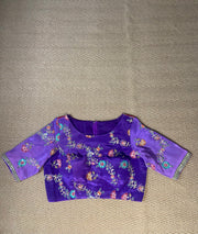 Purple blouse with multi color print and highlighted with threadwork