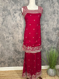 Red short top with palazo pants and dupatta