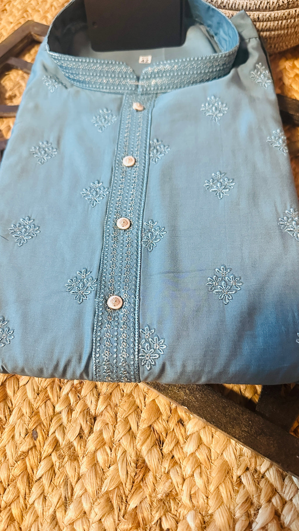 Pastel blue cotton silk kurta