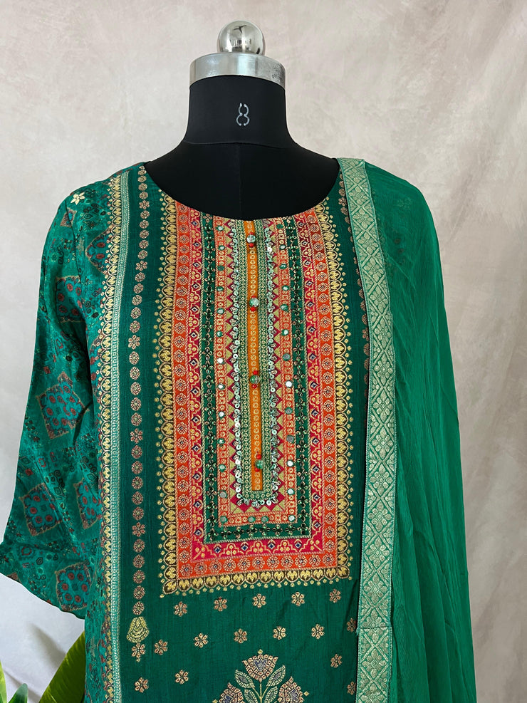 Green Banarsi silk set