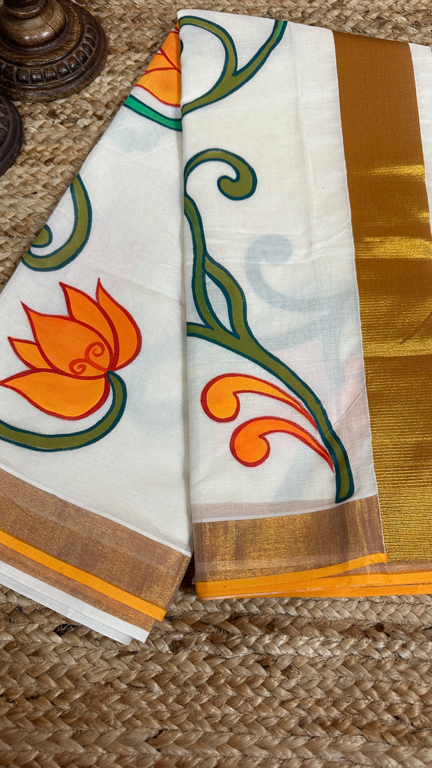 Handloom cotton saree with mural hand paint