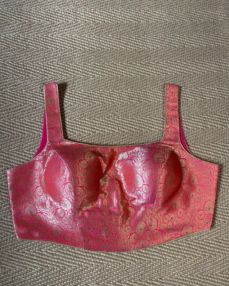 Pink banarsi brocade crop top