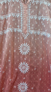 Peach ombre chikankari cotton kurti