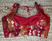 Red and orange brocade banarsi sleeveless blouse