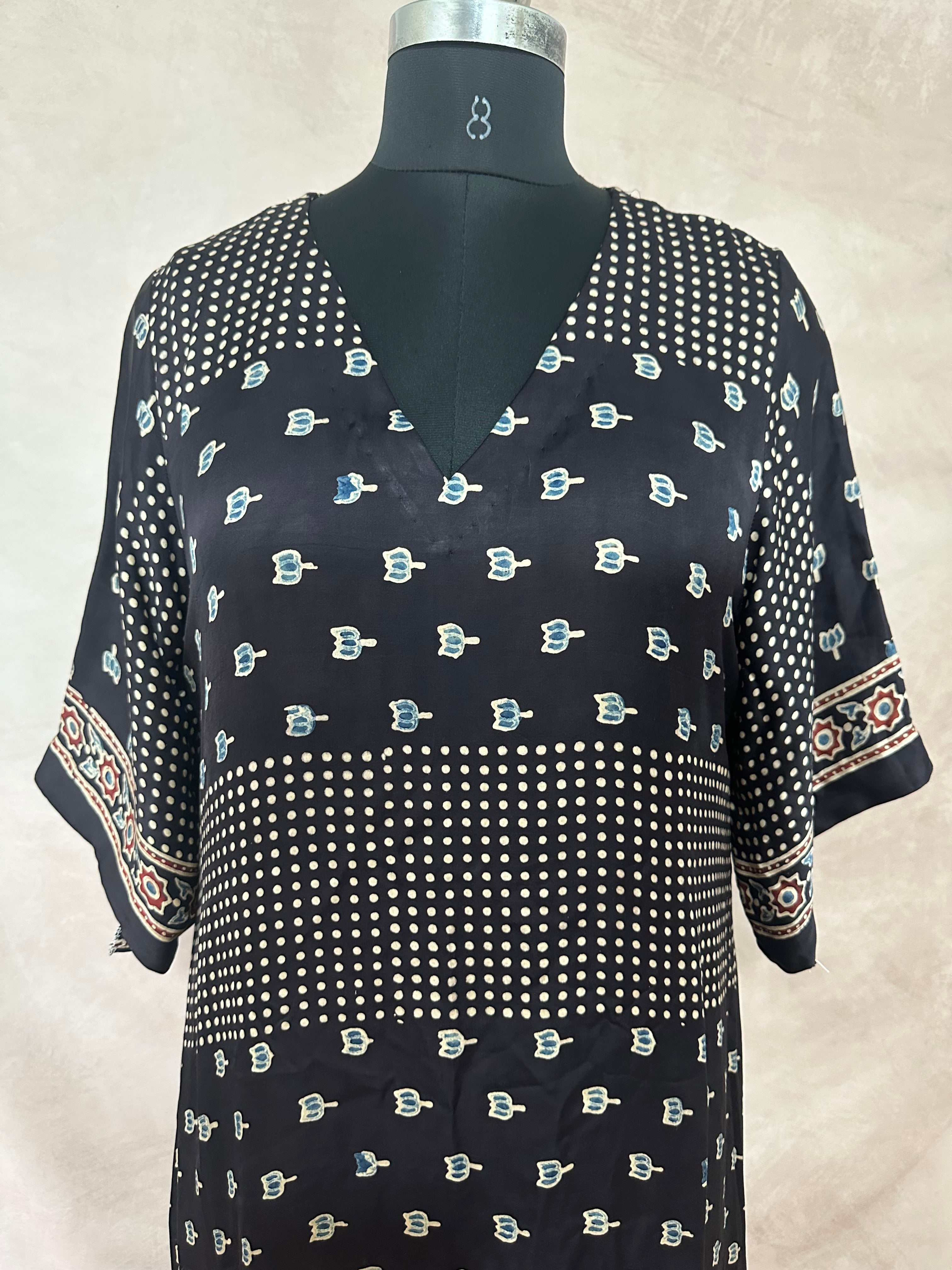 Designer Ajrakh modal silk dress