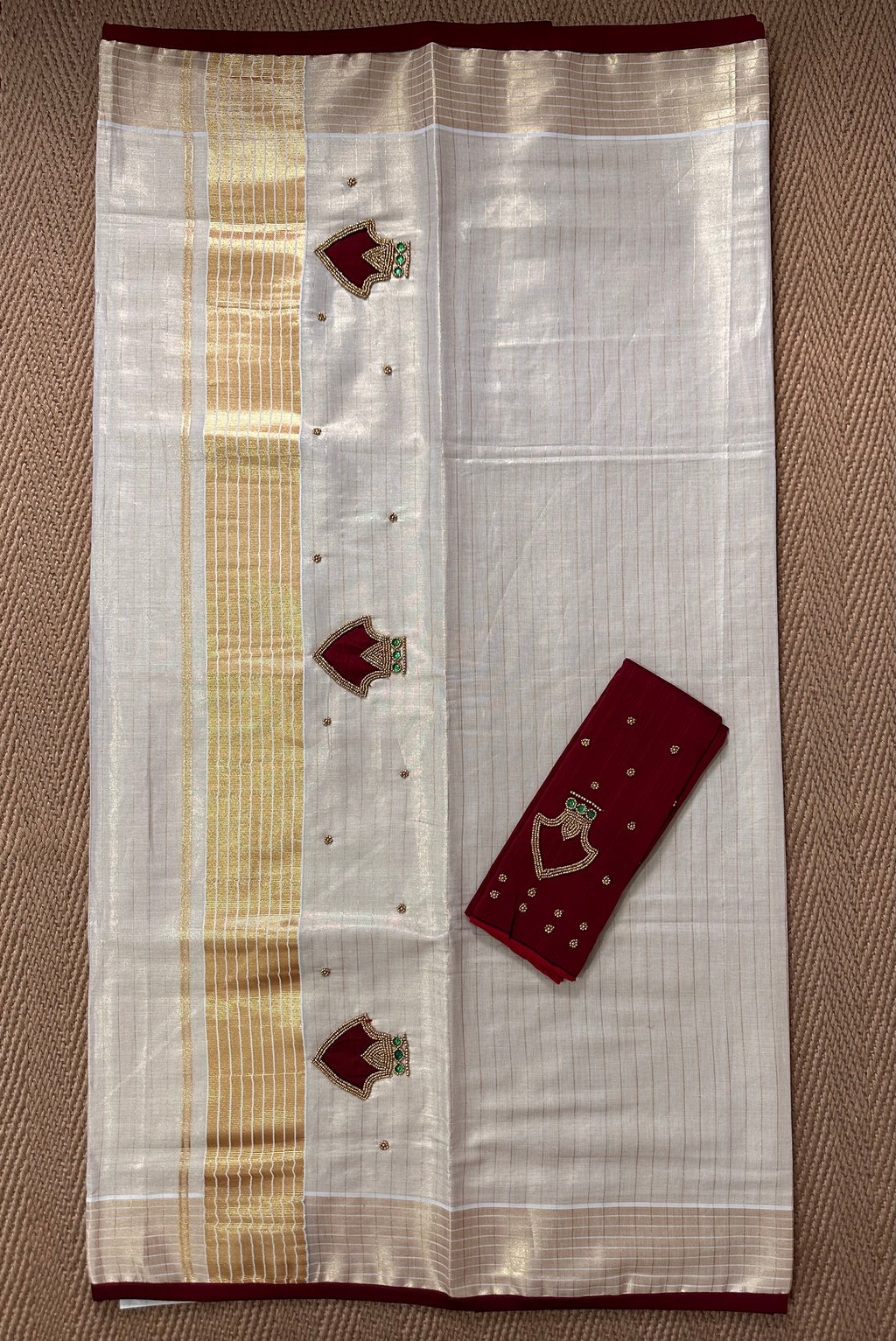 Tissue set saree with bead emroidery and BP