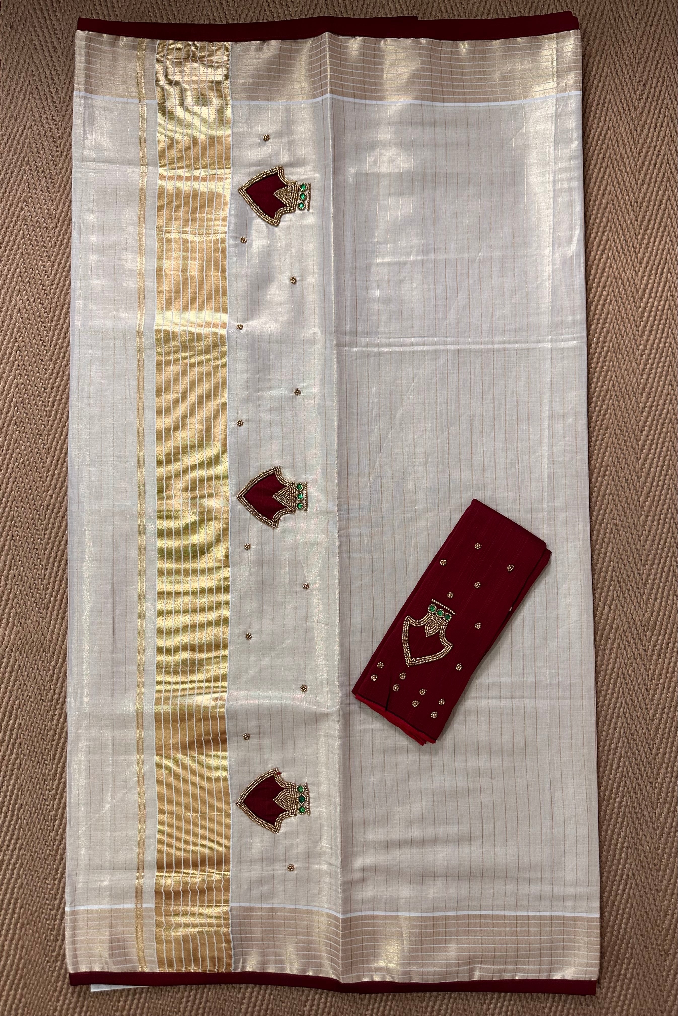 Tissue set saree with bead emroidery and BP