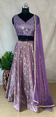 Lilac tissue silk lehanga with mirror work blouse